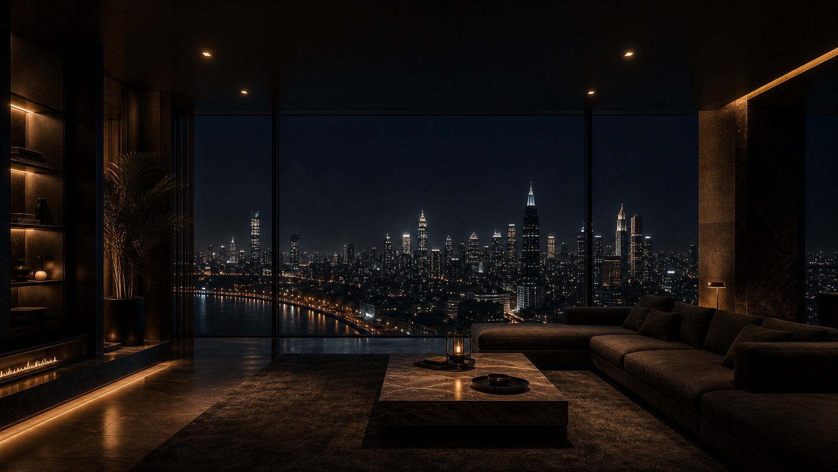 A refined city residence at night