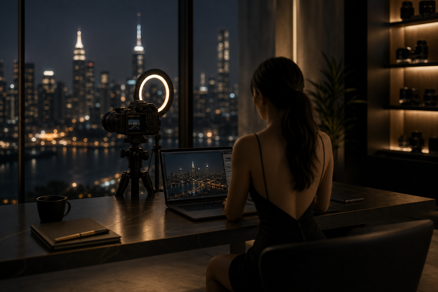 Creator workspace in cinematic evening light